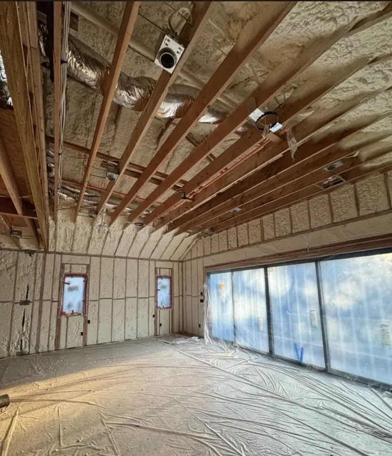 Interior walls and ceiling insulated with spray foam during new construction in Mount Holly